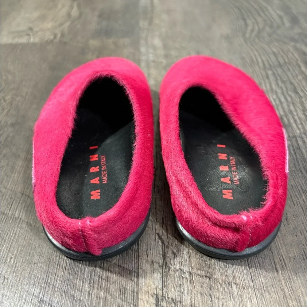 Marni Kids Bright Pink Furry Slip-On Slippers